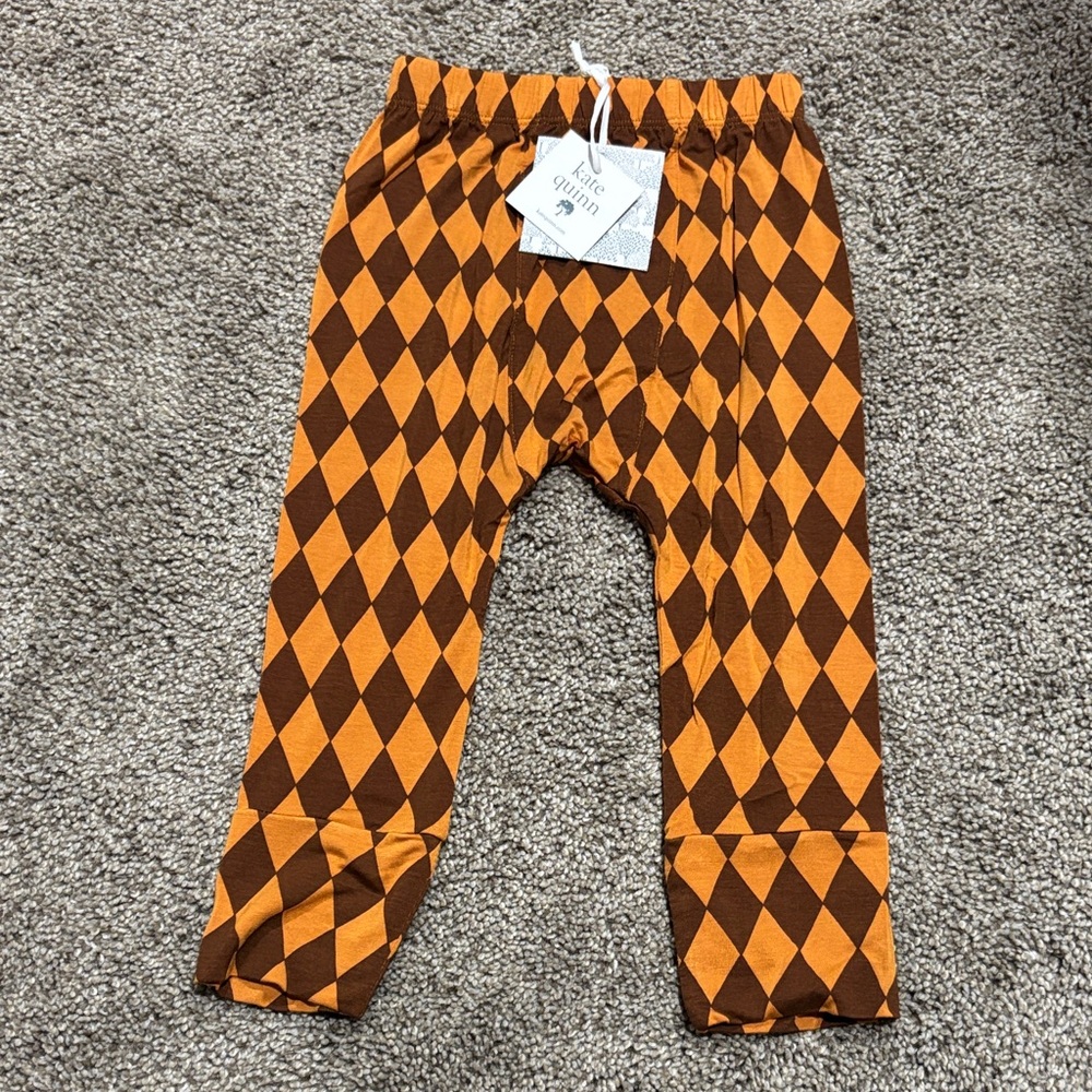 Kate Quinn Panda Pants Brown and Orange/Gold Diamond Print Size 2T NWT